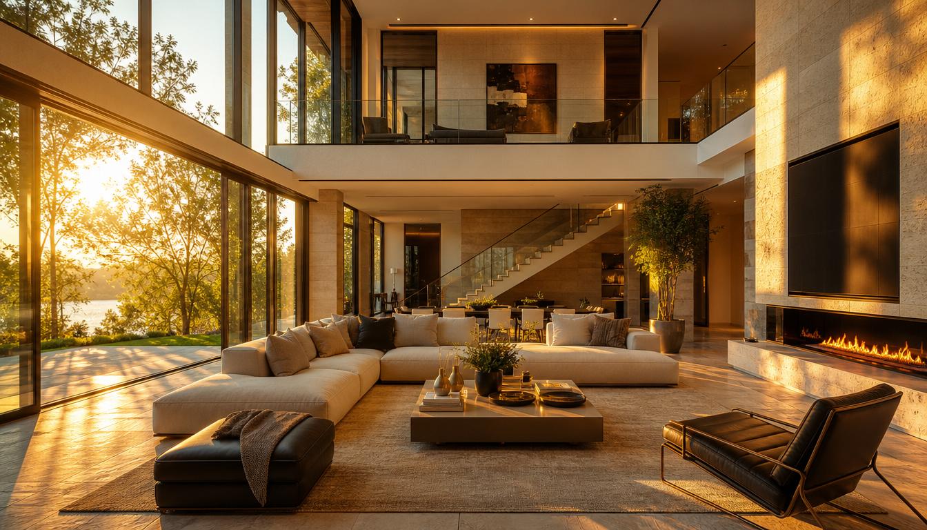 Cinematic luxury interior at golden hour